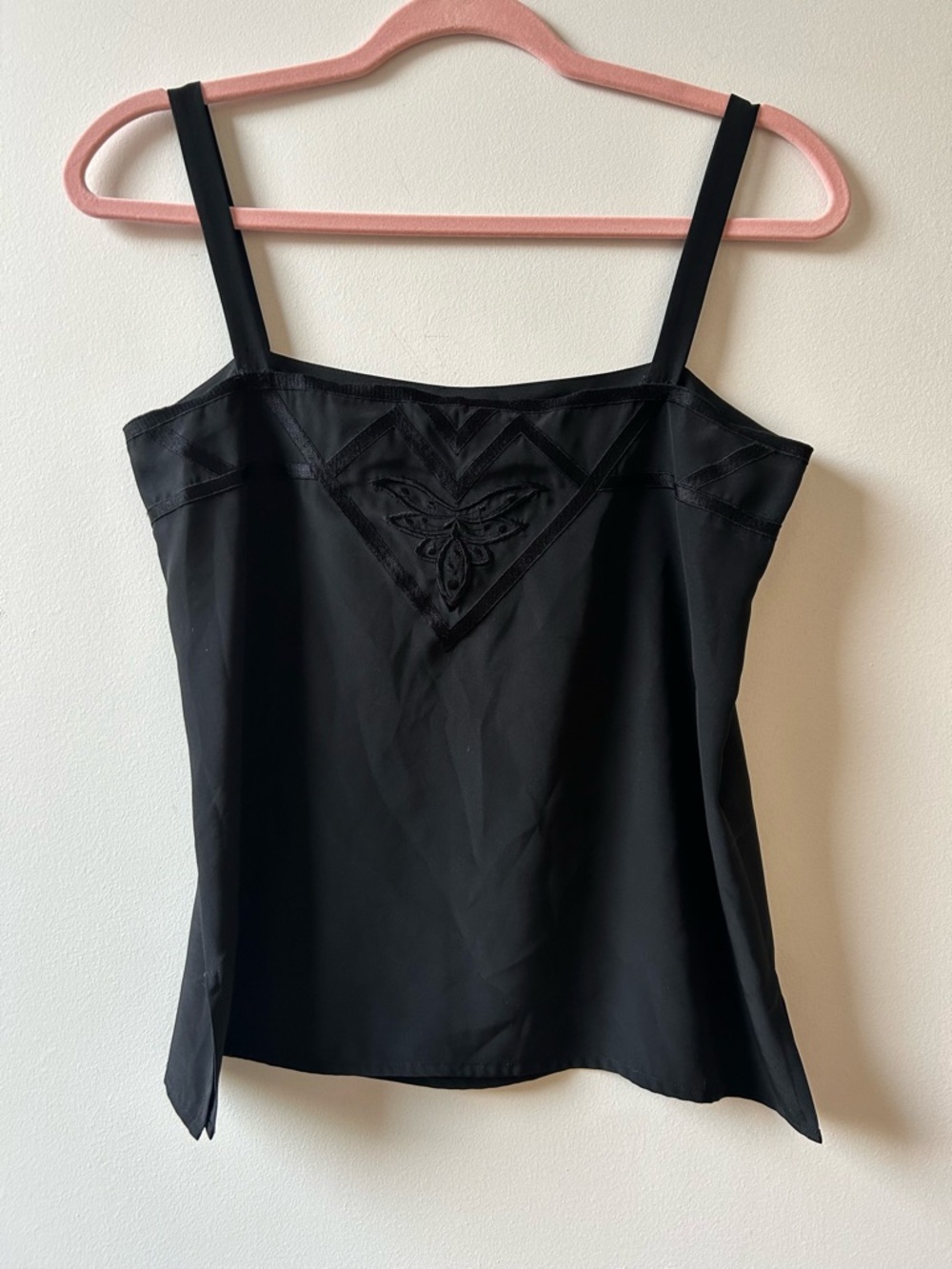 Black Silk Embroidered Camisole Tank Top